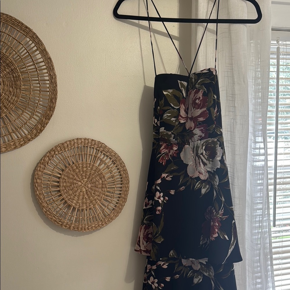 Lulu's Black Floral Ruffle Spaghetti Strap Dress